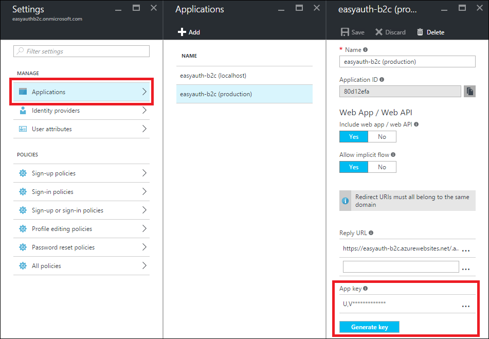 Generating an App Key in the B2C Management Portal